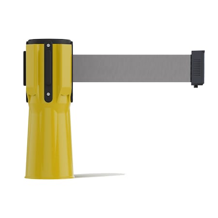 Retractable Belt Barrier Cone Mount Yellow Case 9ft. Lt Gry Belt